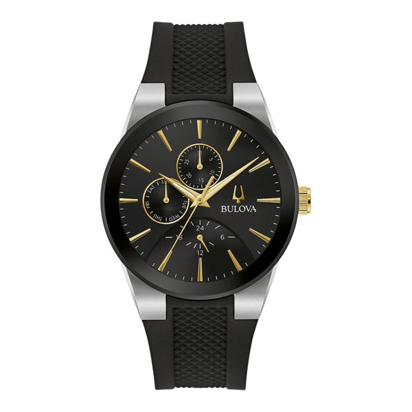 Bulova Futuro Watch with 41MM Black Dial and Silicone Strap. 98C146