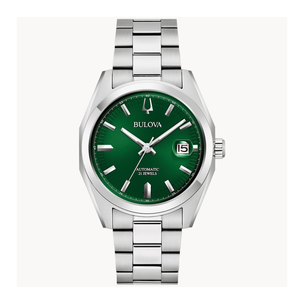 Bulova Surveyor 39MM Green Dial and Stainless Steel Band Automatic Watch. 96B429
