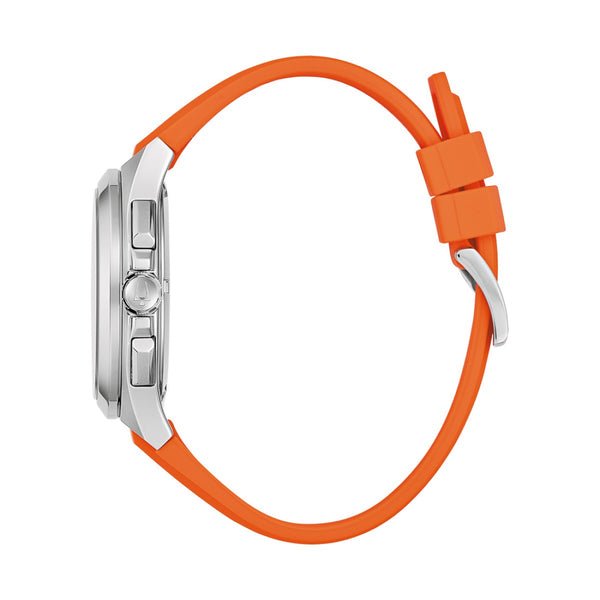 Bulova Marc Anthony Collection 46MM Blue Chronograph Watch with Orange Strap. 96B407