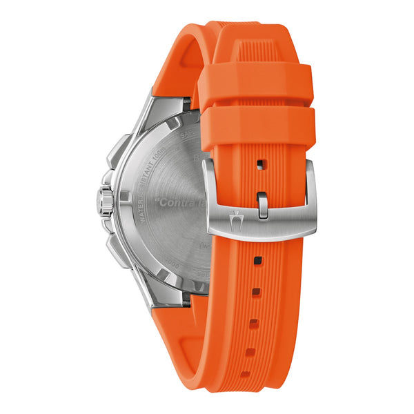 Bulova Marc Anthony Collection 46MM Blue Chronograph Watch with Orange Strap. 96B407