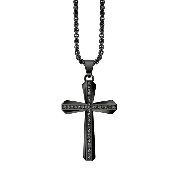 Bulova Crystal Accent 40MM Black Watch and Cross Pendant Box Set. 98K116