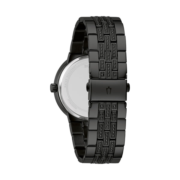 Bulova Crystal Accent 40MM Black Watch and Cross Pendant Box Set. 98K116
