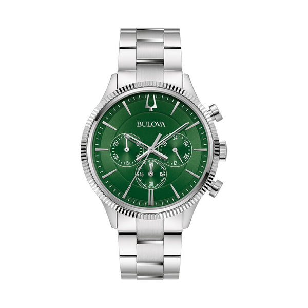 Bulova 42MM Green Chronograph Watch. 96A322