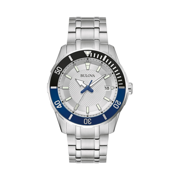 Bulova 42MM Blue Bezel Stainless Steel Watch.  98B441