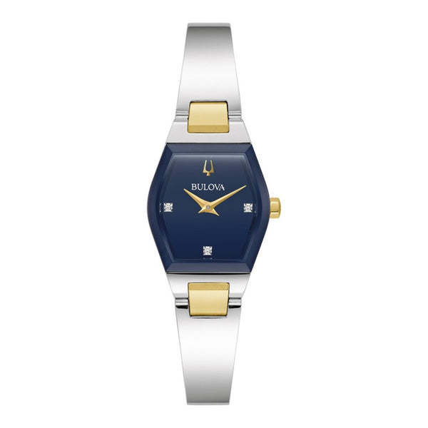 Bulova Gemini Watch with 22X12MM Blue Dial and Two-tone Stainless Steel Bracelet. 98P218