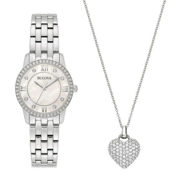 Bulova Crystal Collection Watch and Heart Necklace Set. 96X157