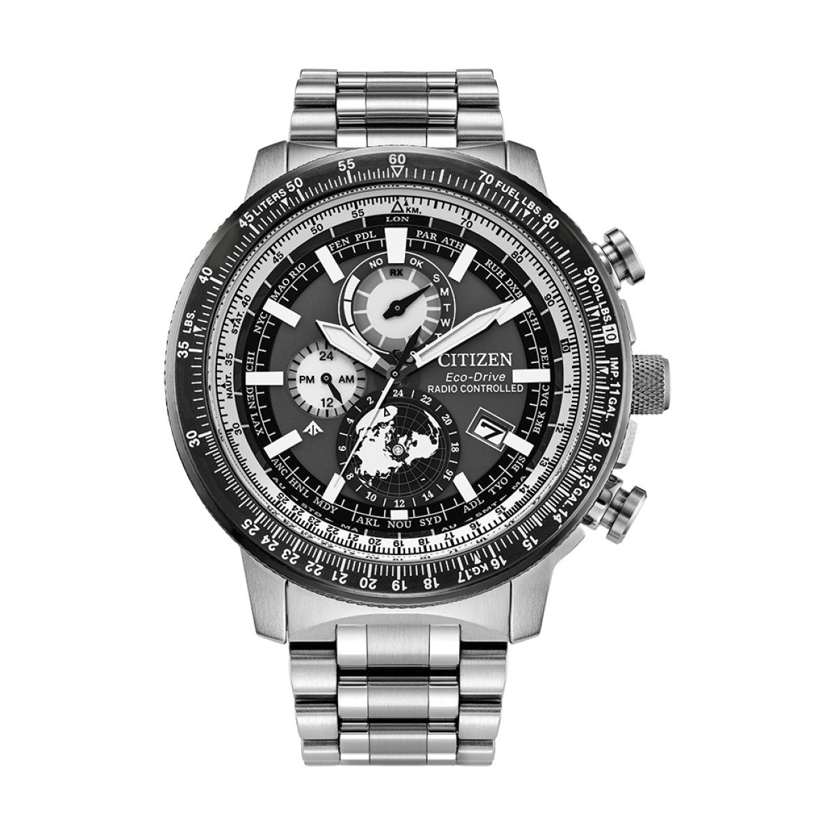 Citizen Promaster Geo Trekker Eco-Drive 46MM Black Dial with Stainless Steel Band. BY3006-53H