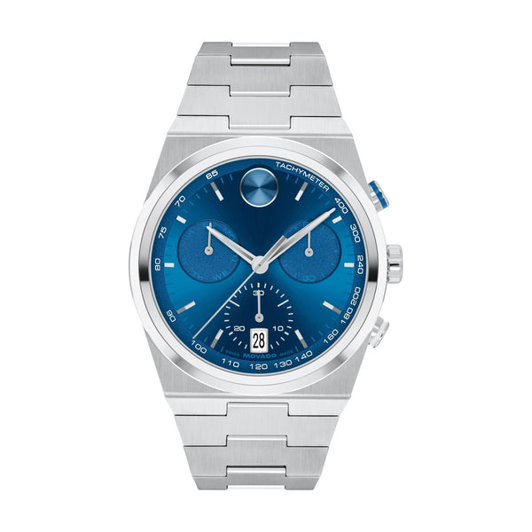 Movado BOLD Quest 42MM Blue Chronograph Stainless Steel Watch. 3601199
