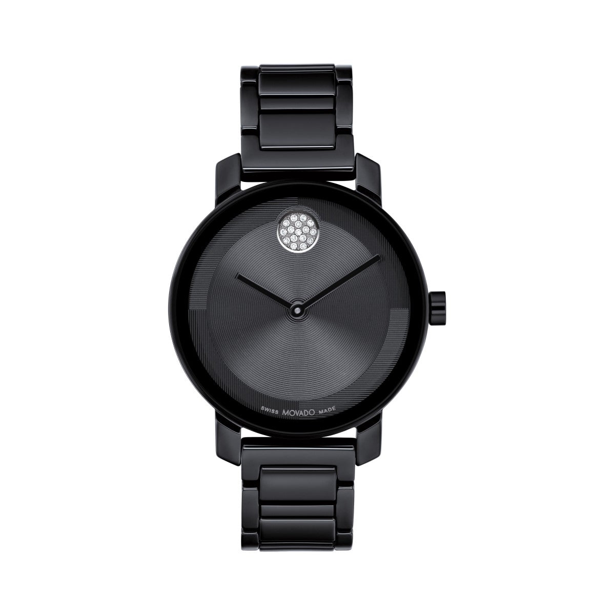 Movado BOLD Evolution Black Ceramic Watch with 34MM Crystal Dot Dial. 3601235