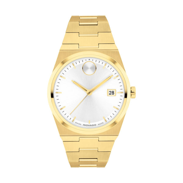 Movado BOLD Quest 35MM White Dial Goldtone Stainless Steel Watch. 3601187