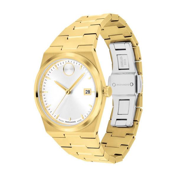 Movado BOLD Quest 35MM White Dial Goldtone Stainless Steel Watch. 3601187