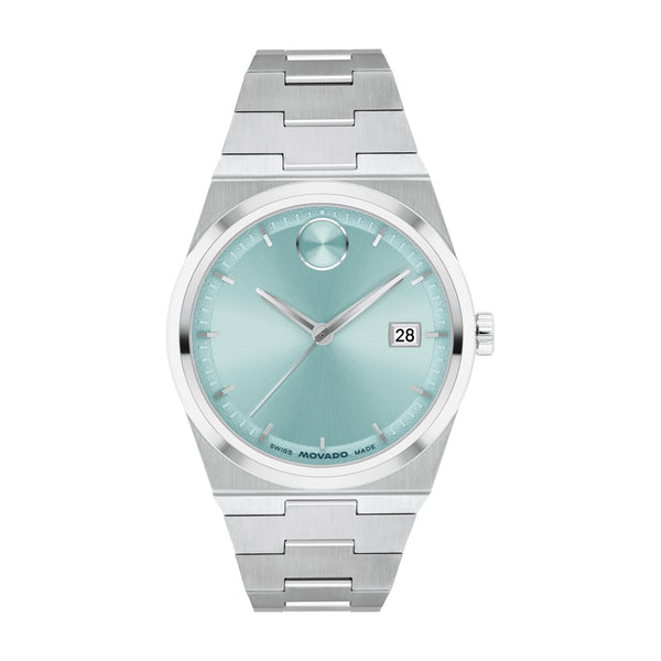 Movado BOLD Quest 35MM Seafoam Blue Dial Silvertone Stainless Steel Watch. 3601186