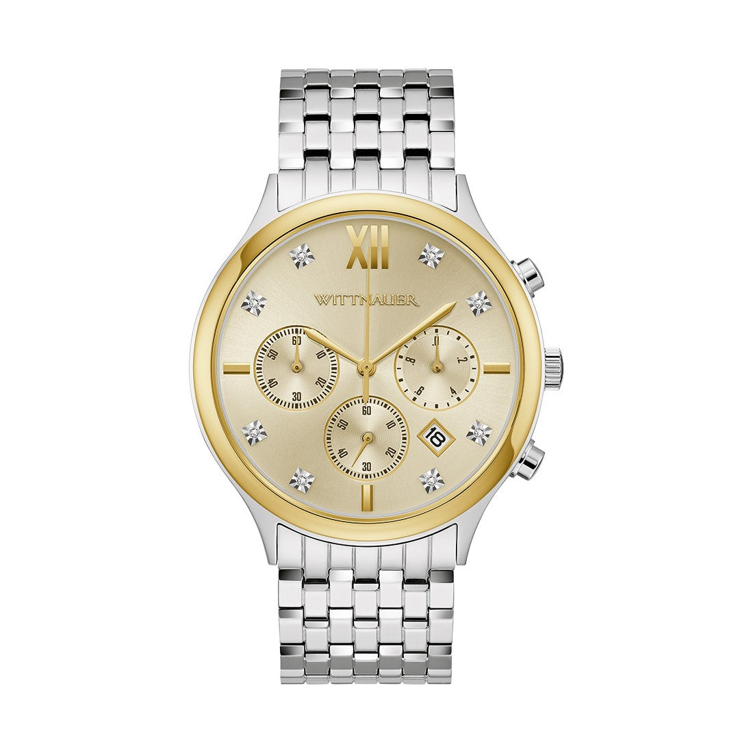 Wittnauer Black Tie 44MM Diamond Dial Two-Tone Chronograph Watch. WN3108