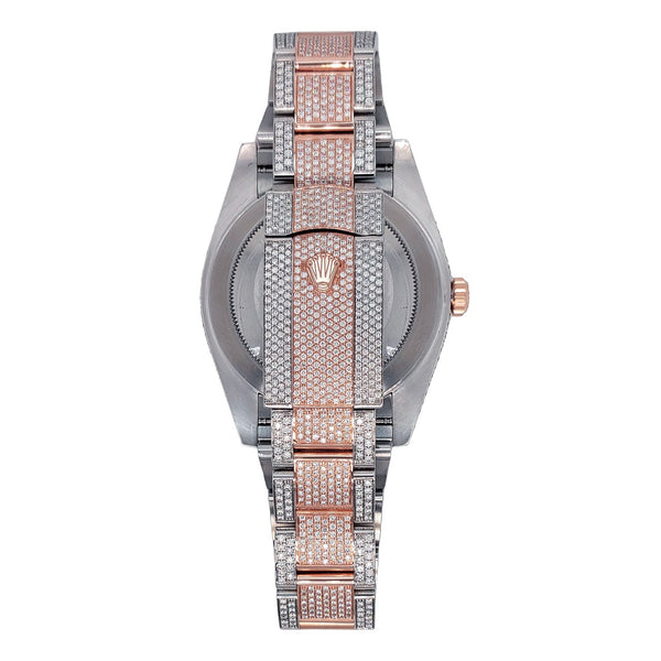 Pre-Owned Rolex Two-Tone Steel & 18K Everose Gold Oyster Perpetual Datejust with 41X41 MM Pave Diamond Round Dial. 126301