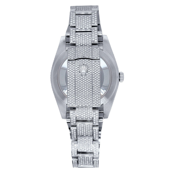 Pre-Owned Rolex Silvertone Stainless Steel Datejust with 36X36 MM Silvertone Diamond Dial. Pave Diamond