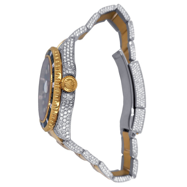 Pre-Owned Rolex Two-Tone Steel & 18K Yellow Gold GMT-Master II with 40X40 MM Black Round Dial. 116713-Iced Out