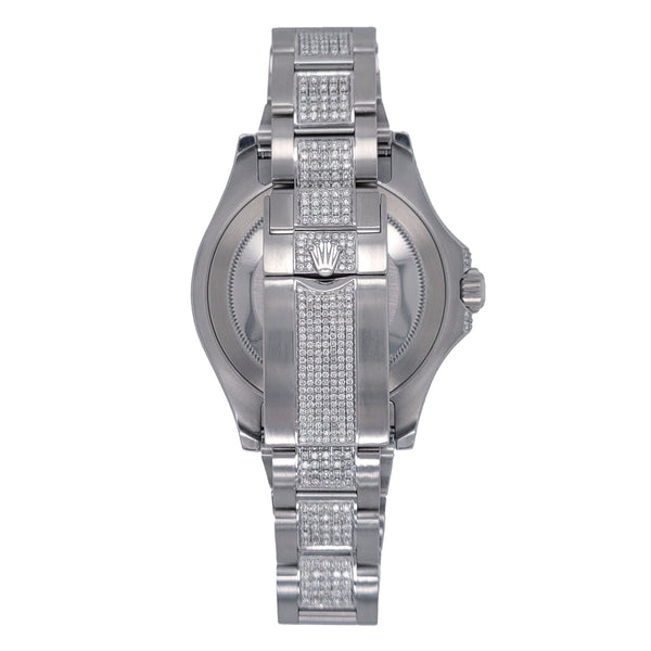 Pre-Owned Rolex Pave Diamond Stainless Steel Oyster Perpetual Yacht-Master with 40X40 MM Gunmetal Round Dial. 116622