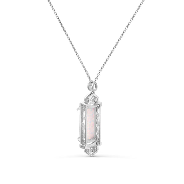 Red Hot Deal  14X7MM Baguette Opal and Diamond Fashion 18-inch Pendant in Sterling Silver