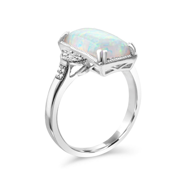 Red Hot Deal  14X7MM Baguette Opal and Diamond Fashion Ring in Sterling Silver