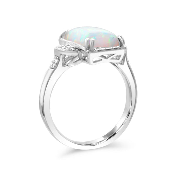 Red Hot Deal  14X7MM Baguette Opal and Diamond Fashion Ring in Sterling Silver