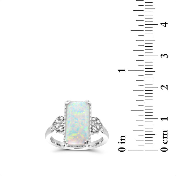 Red Hot Deal  14X7MM Baguette Opal and Diamond Fashion Ring in Sterling Silver