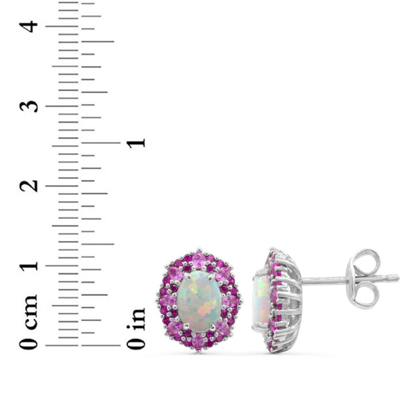 Red Hot Deal  7X5MM Oval Opal and Sapphire Halo Earrings in Sterling Silver