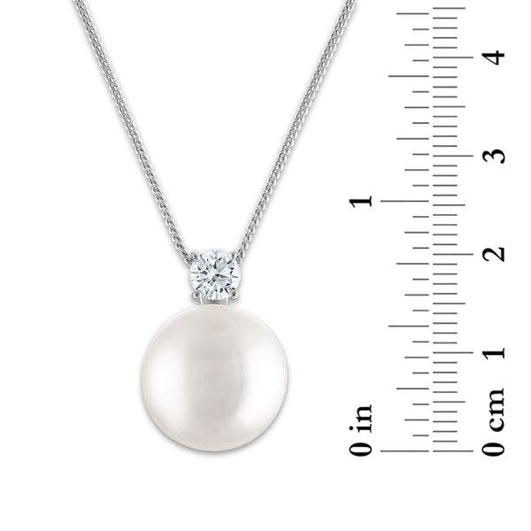 12MM Round Shell Pearl and Cubic Zirconia 18-inch Pendant in Sterling Silver