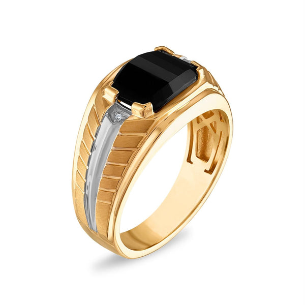 10X8MM Cushion Onyx and Diamond Fashion Nugget Ring in 10KT Yellow Gold