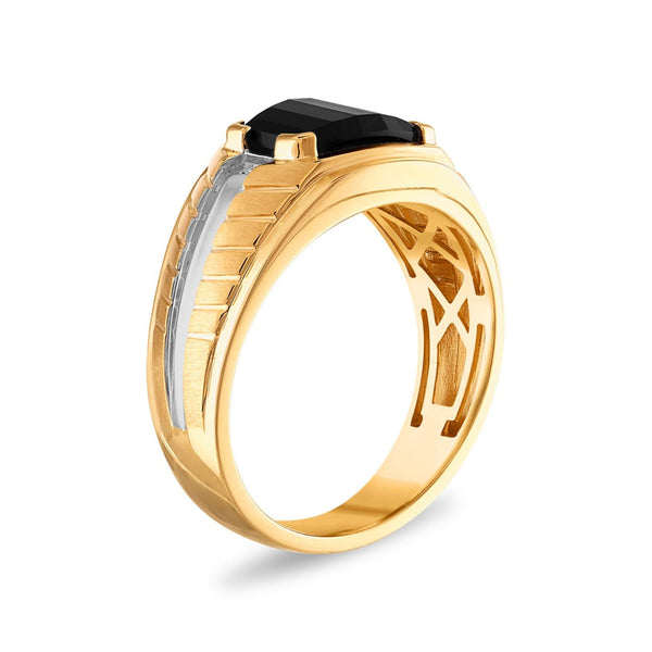 10X8MM Cushion Onyx and Diamond Fashion Nugget Ring in 10KT Yellow Gold