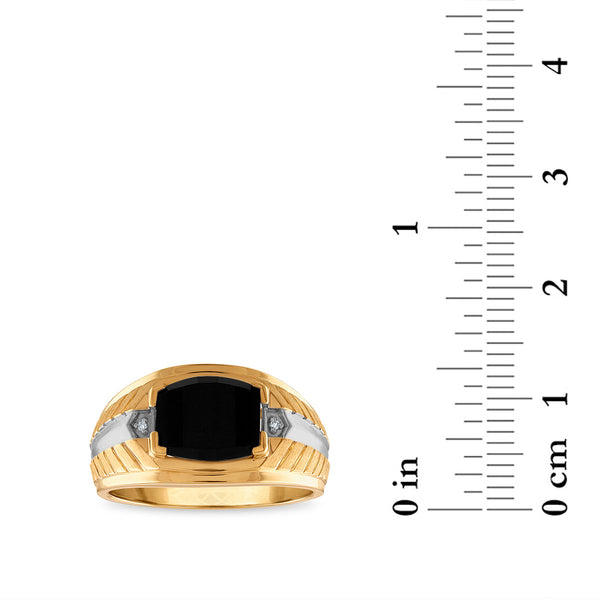 10X8MM Cushion Onyx and Diamond Fashion Nugget Ring in 10KT Yellow Gold