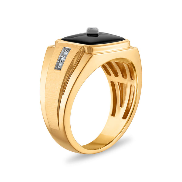 Cushion Onyx and Diamond Ring in 10KT Yellow Gold
