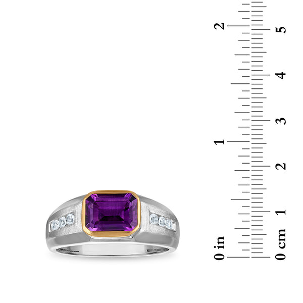 9X7MM Emerald Shape Amethyst and White Sapphire Ring in Sterling Silver and 10K Yellow Gold