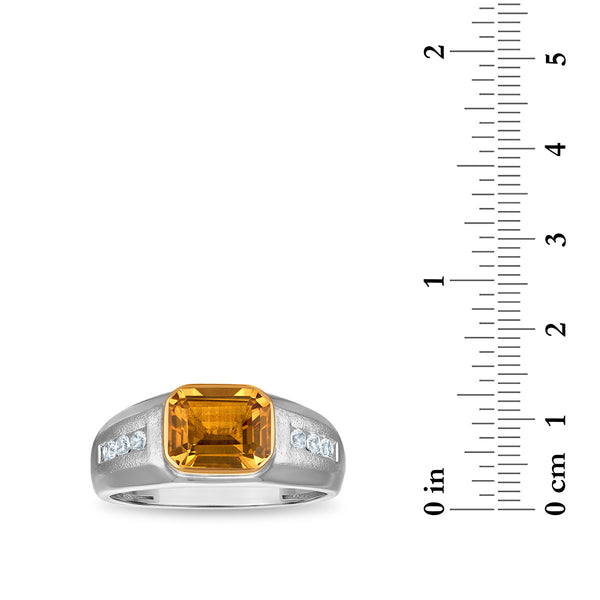 9X7MM Emerald Shape Citrine and White Sapphire Ring in Sterling Silver and 10K Yellow Gold