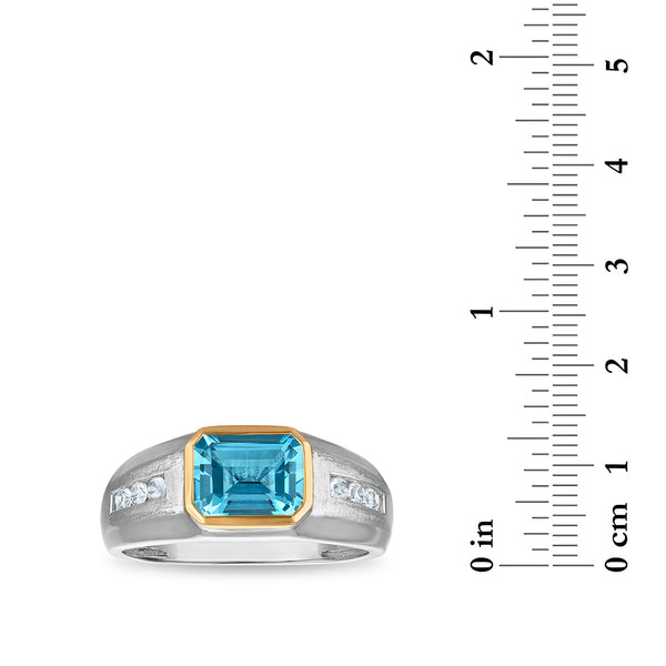 9X7MM Emerald Shape Blue Topaz and White Sapphire Ring in Sterling Silver and 10K Yellow Gold