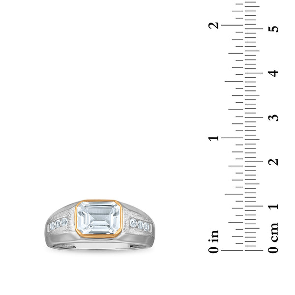 9X7MM Emerald Shape White Sapphire Ring in Sterling Silver and 10K Yellow Gold