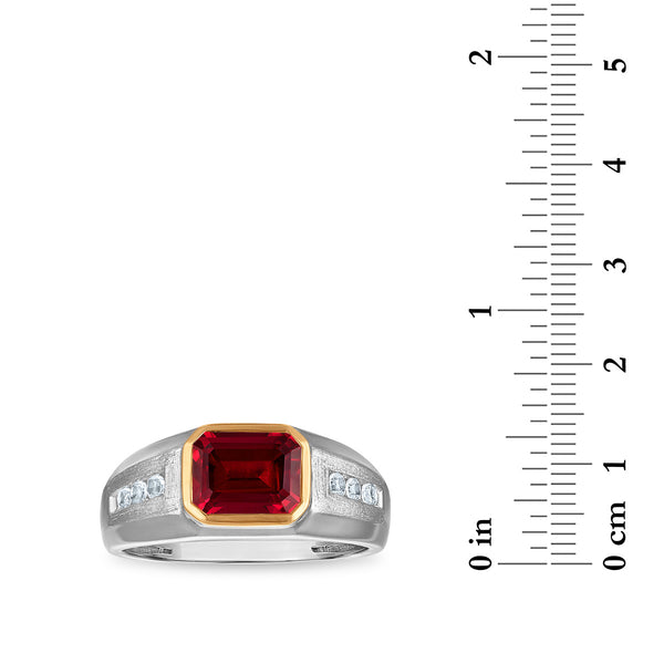 9X7MM Emerald Shape Ruby and White Sapphire Ring in Sterling Silver and 10K Yellow Gold