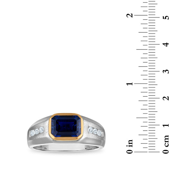 9X7MM Emerald Shape Blue and White Sapphire Ring in Sterling Silver and 10K Yellow Gold