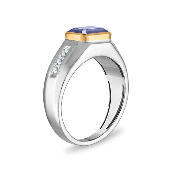 9X7MM Emerald Shape Alexandrite and White Sapphire Ring in Sterling Silver and 10K Yellow Gold