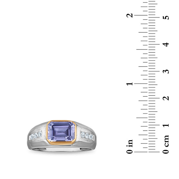 9X7MM Emerald Shape Alexandrite and White Sapphire Ring in Sterling Silver and 10K Yellow Gold