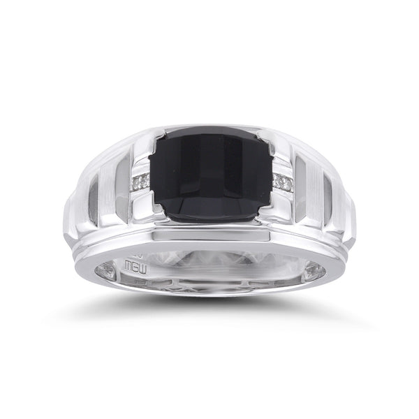 10X8MM Onyx and Diamond Accent Ring in Sterling Silver