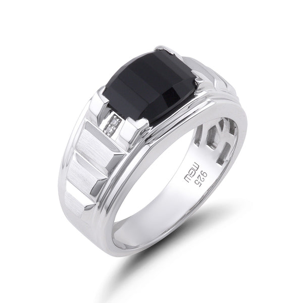 10X8MM Onyx and Diamond Accent Ring in Sterling Silver