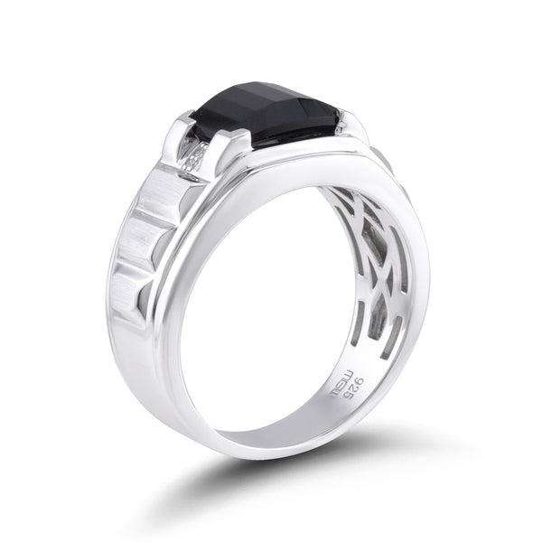 10X8MM Onyx and Diamond Accent Ring in Sterling Silver