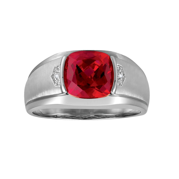 9MM Cushion Ruby and Natural Diamond Accent Ring in Sterling Silver