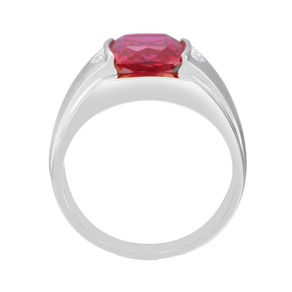 9MM Cushion Ruby and Natural Diamond Accent Ring in Sterling Silver