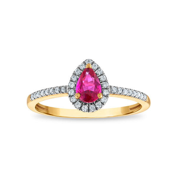 Red Ruby Halo Ring in 10KT Gold