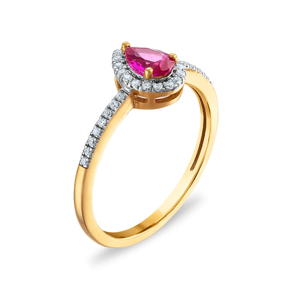 Red Ruby Halo Ring in 10KT Gold