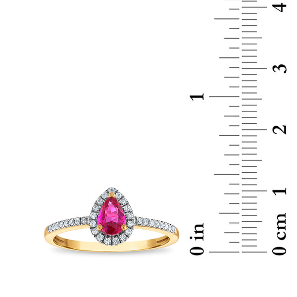 Red Ruby Halo Ring in 10KT Gold