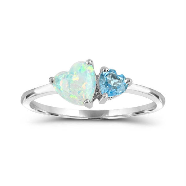 White Opal Hearts & Symbols Ring in 925 Silver