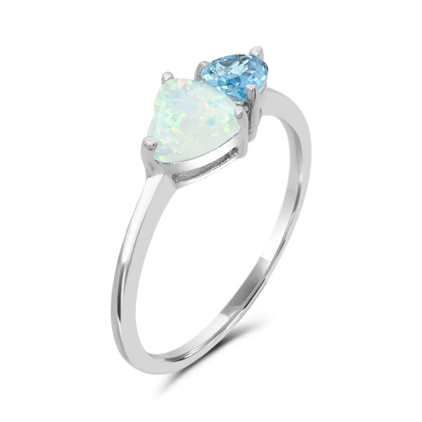 White Opal Hearts & Symbols Ring in 925 Silver