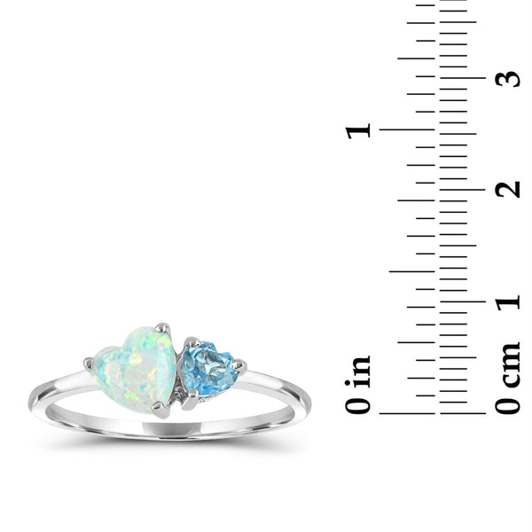 White Opal Hearts & Symbols Ring in 925 Silver